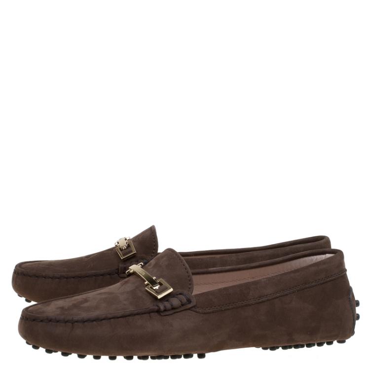 Pre Owned Tod's Brown Suede Horsebit Loafers Size 38