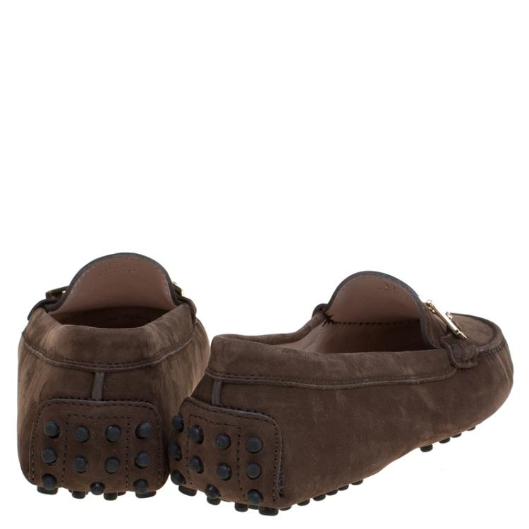 Pre Owned Tod's Brown Suede Horsebit Loafers Size 38