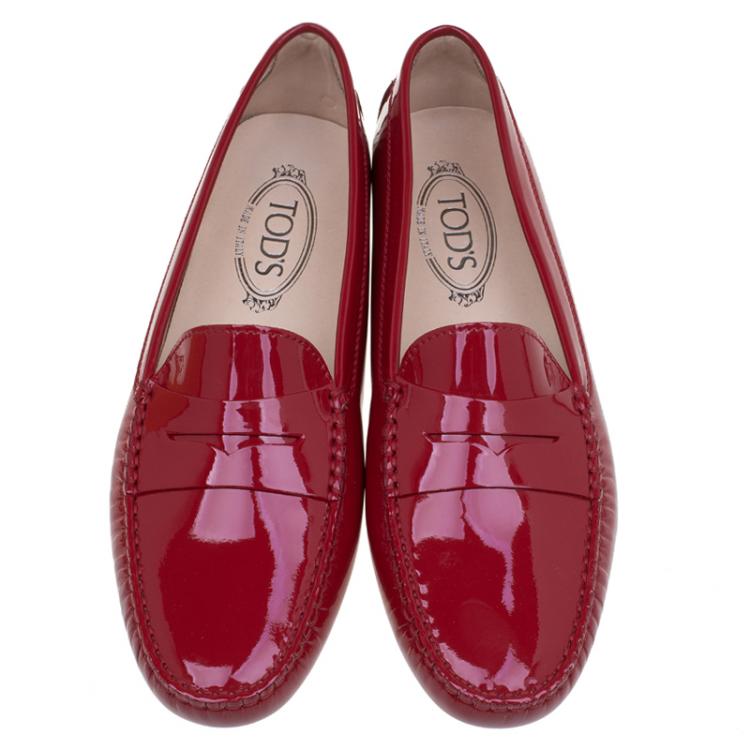 Pre Owned Tod's Red Patent Leather Penny Loafers Size 40