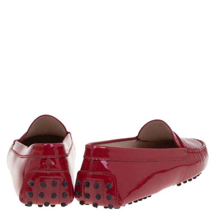 Pre Owned Tod's Red Patent Leather Penny Loafers Size 40