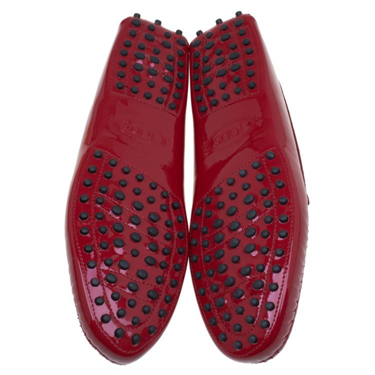 Pre Owned Tod's Red Patent Leather Penny Loafers Size 40