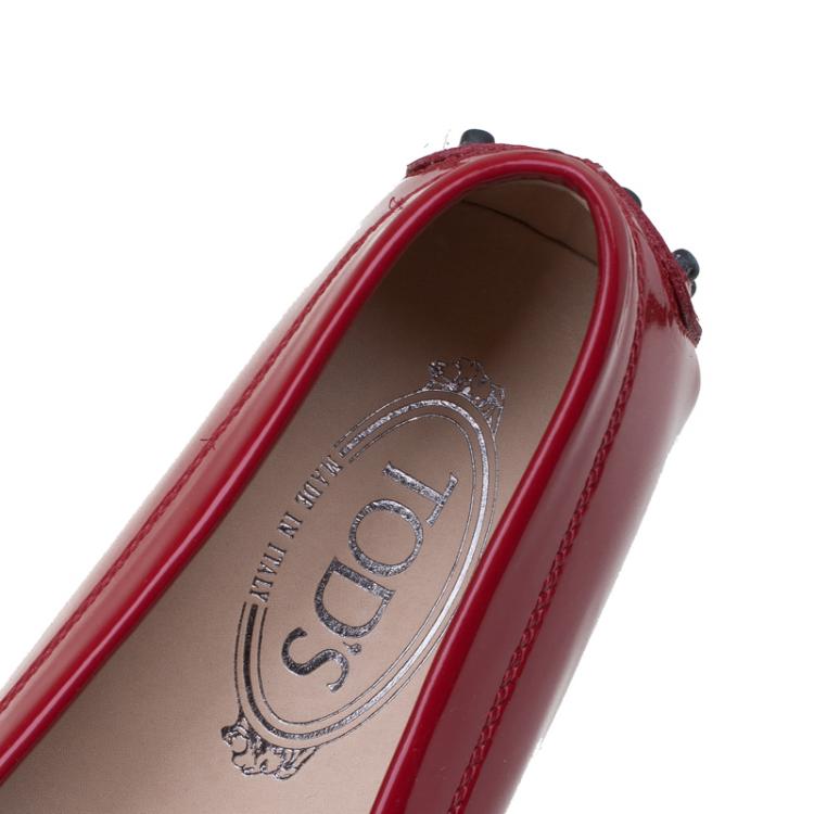 Pre Owned Tod's Red Patent Leather Penny Loafers Size 40