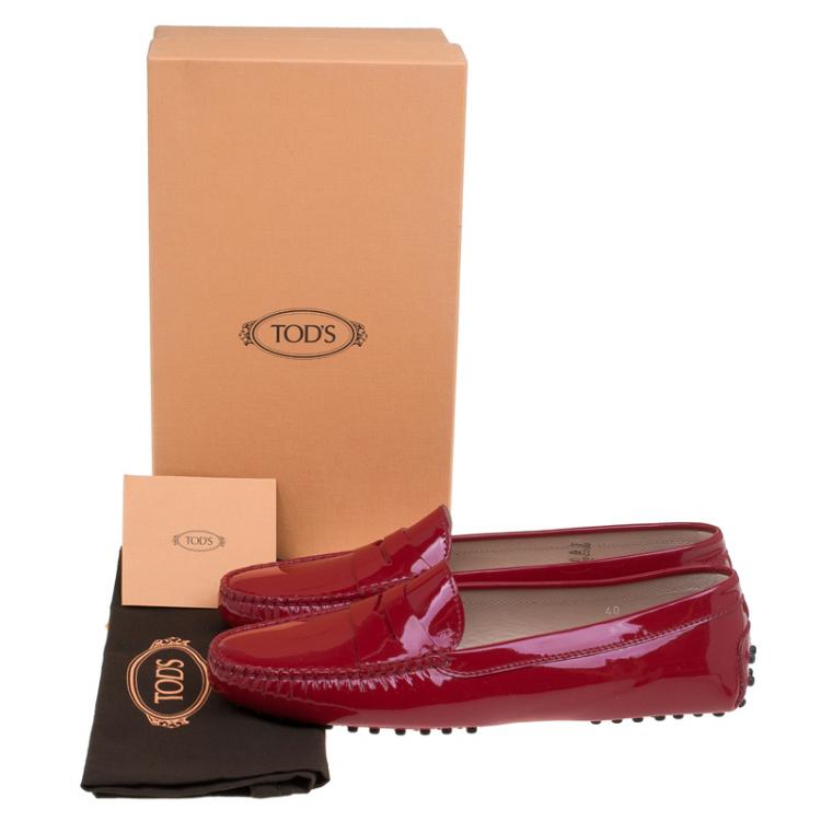 Pre Owned Tod's Red Patent Leather Penny Loafers Size 40