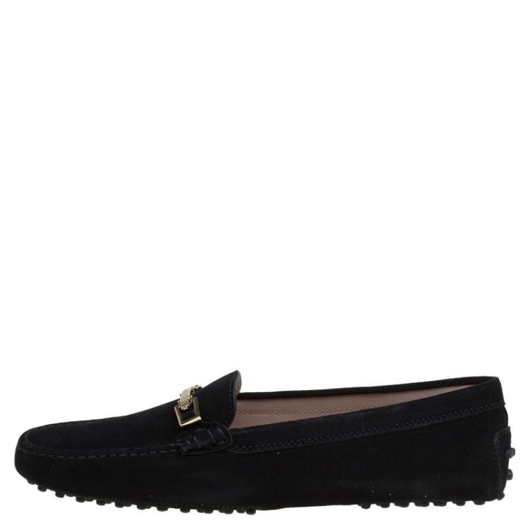 Pre Owned Tod's Black Suede Horsebit Loafers Size 40.5