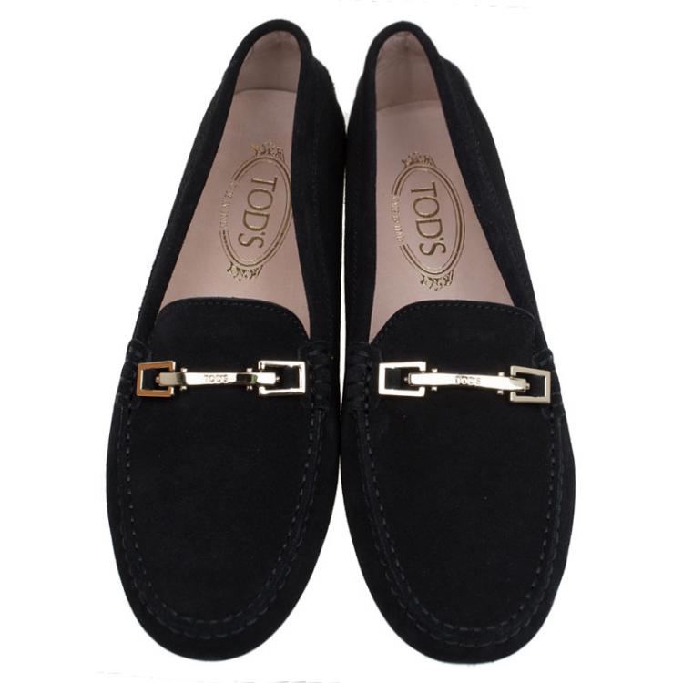 Pre Owned Tod's Black Suede Horsebit Loafers Size 40.5