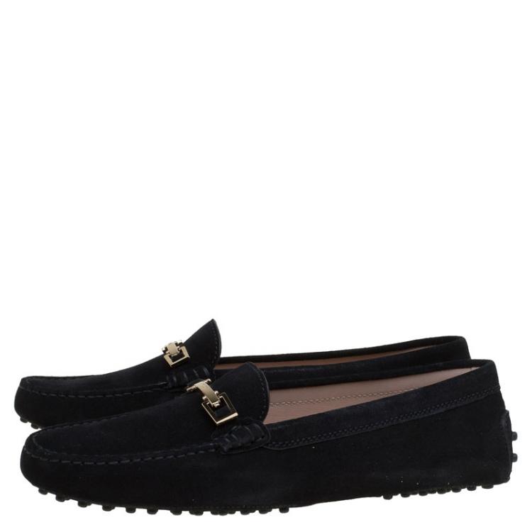 Pre Owned Tod's Black Suede Horsebit Loafers Size 40.5