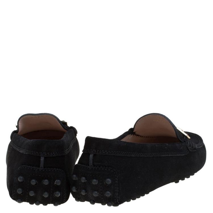 Pre Owned Tod's Black Suede Horsebit Loafers Size 40.5