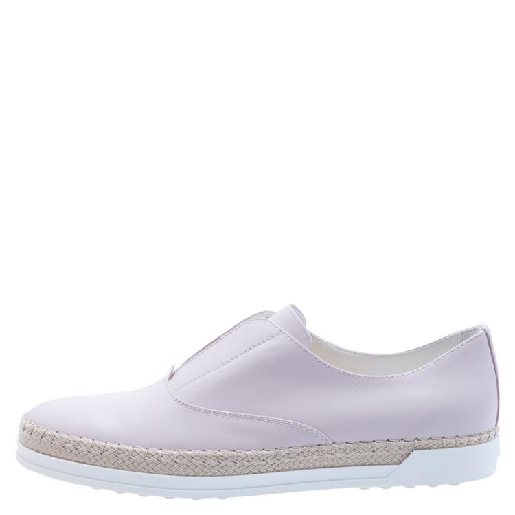 Pre Owned Tod's Blush Pink Leather Francesina Slip On Espadrille Sneakers 38