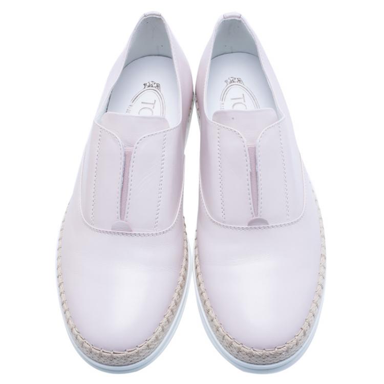 Pre Owned Tod's Blush Pink Leather Francesina Slip On Espadrille Sneakers 38