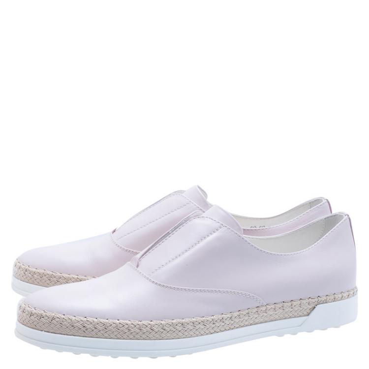 Pre Owned Tod's Blush Pink Leather Francesina Slip On Espadrille Sneakers 38