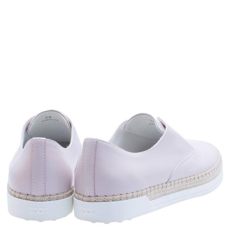 Pre Owned Tod's Blush Pink Leather Francesina Slip On Espadrille Sneakers 38