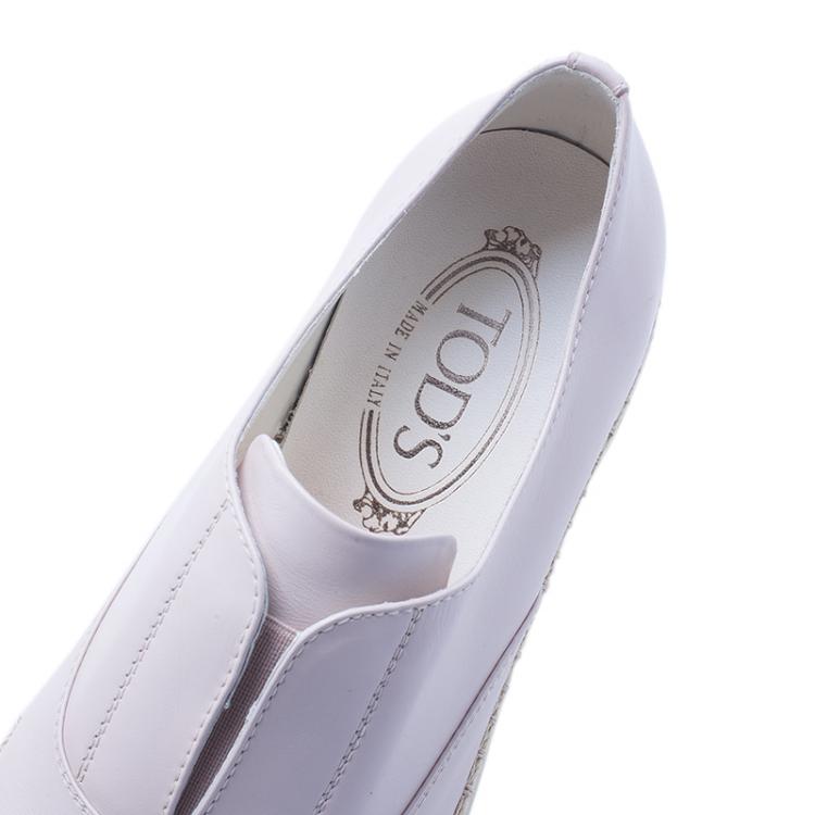 Pre Owned Tod's Blush Pink Leather Francesina Slip On Espadrille Sneakers 38