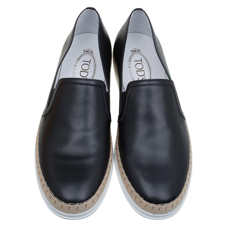Pre Owned Tod's Black Leather Espadrille Skate Sneakers Size 39.5