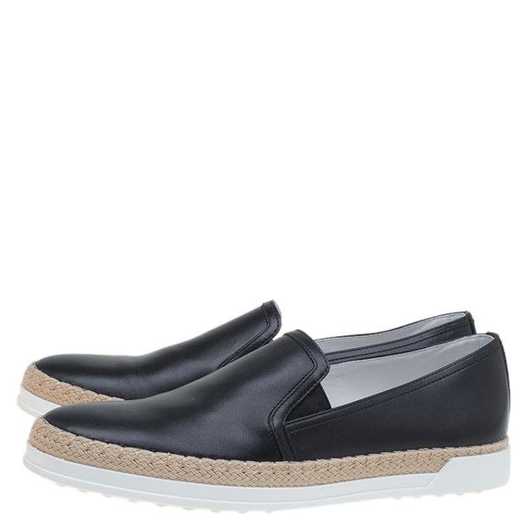 Pre Owned Tod's Black Leather Espadrille Skate Sneakers Size 39.5