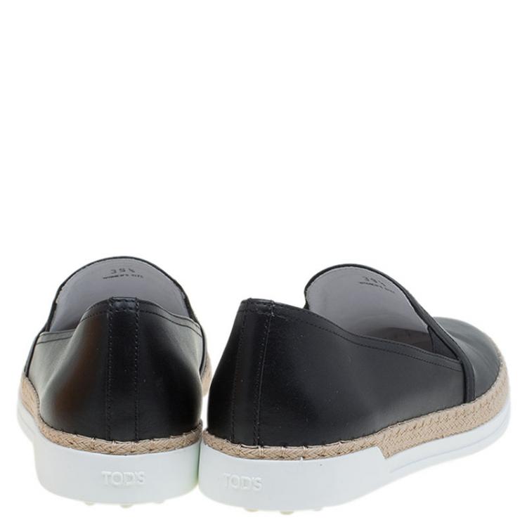 Pre Owned Tod's Black Leather Espadrille Skate Sneakers Size 39.5