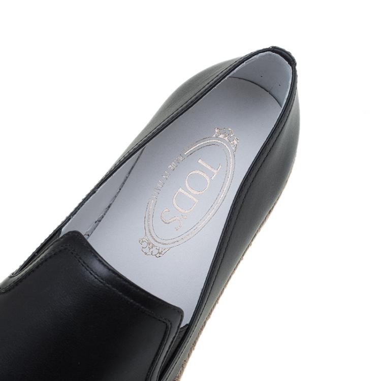 Pre Owned Tod's Black Leather Espadrille Skate Sneakers Size 39.5