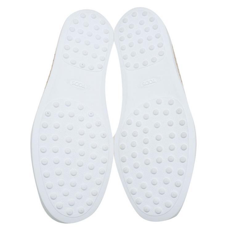 Pre Owned Tod's Silver and White Leather Francesina Slip On Espadrille Sneakers Size 39.5
