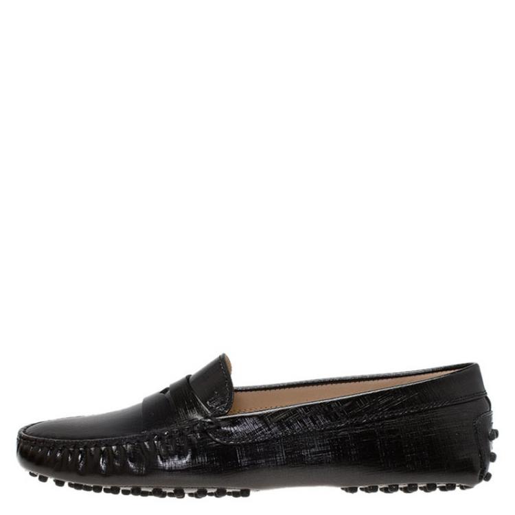 Pre Owned Tod's Black Leather Penny Loafers Size 38.5