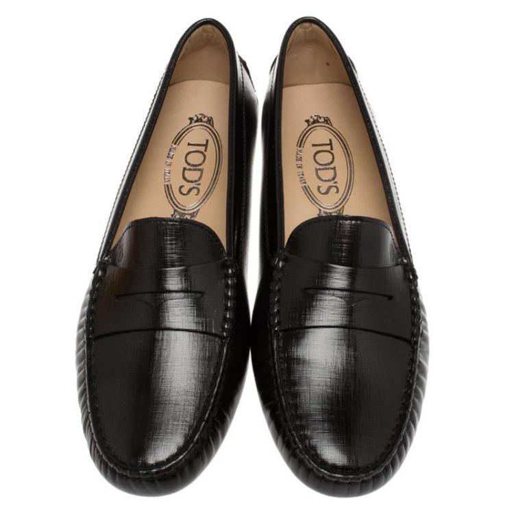 Pre Owned Tod's Black Leather Penny Loafers Size 38.5