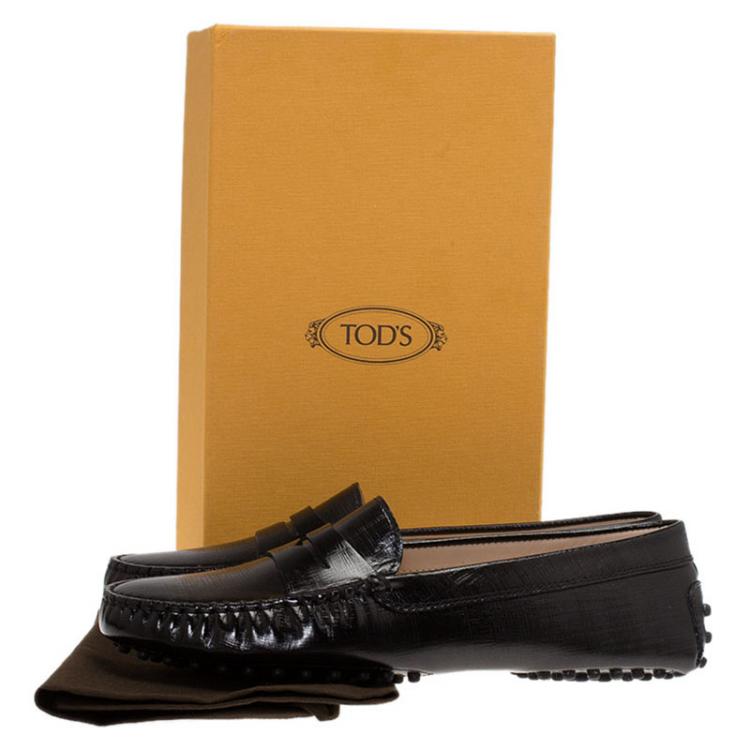 Pre Owned Tod's Black Leather Penny Loafers Size 38.5