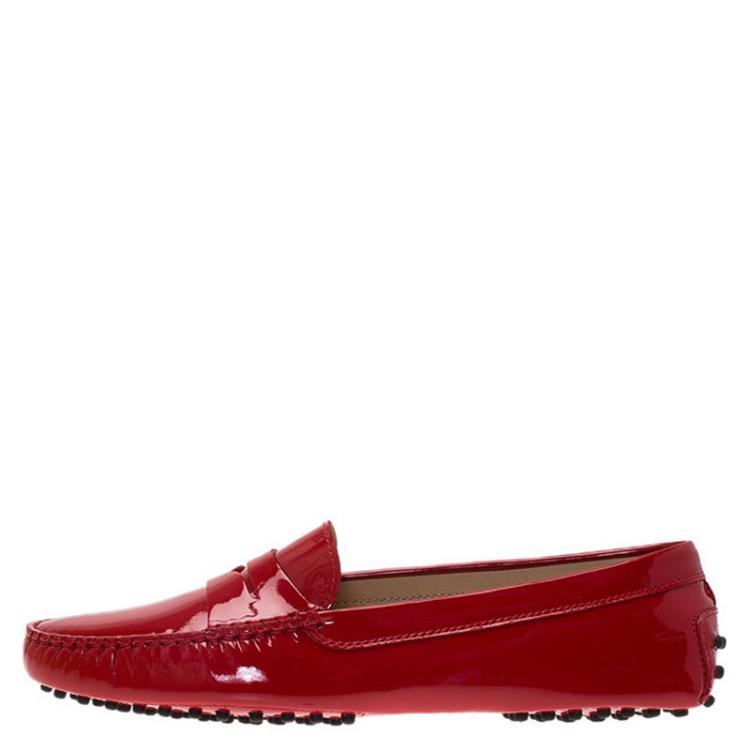 Pre Owned Tod's Red Patent Penny Loafers Size 40.5