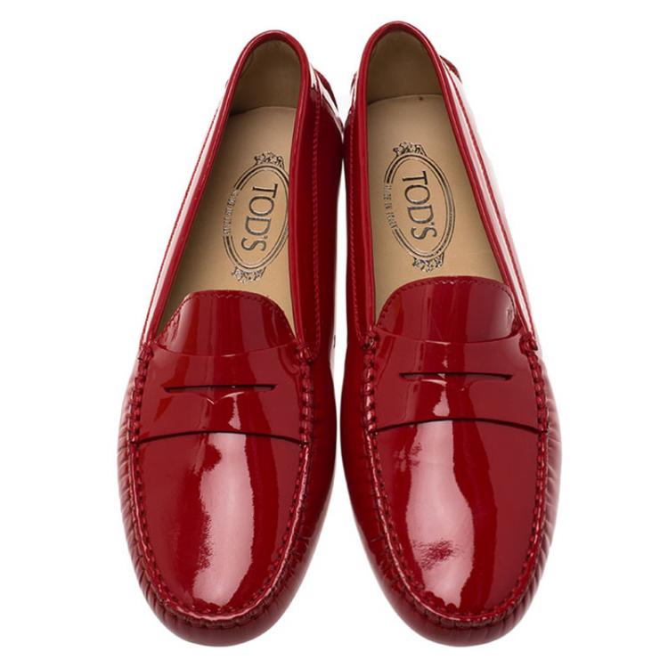 Pre Owned Tod's Red Patent Penny Loafers Size 40.5
