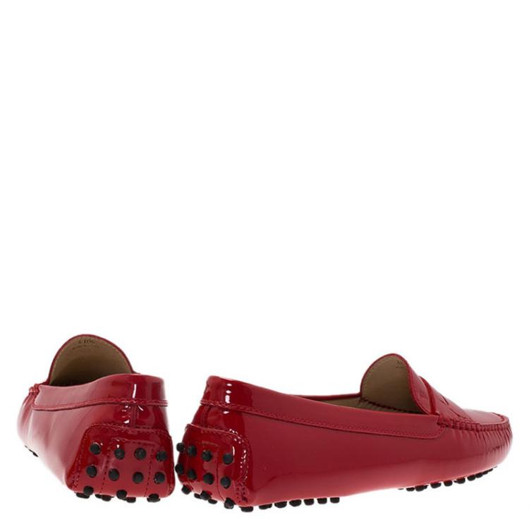 Pre Owned Tod's Red Patent Penny Loafers Size 40.5