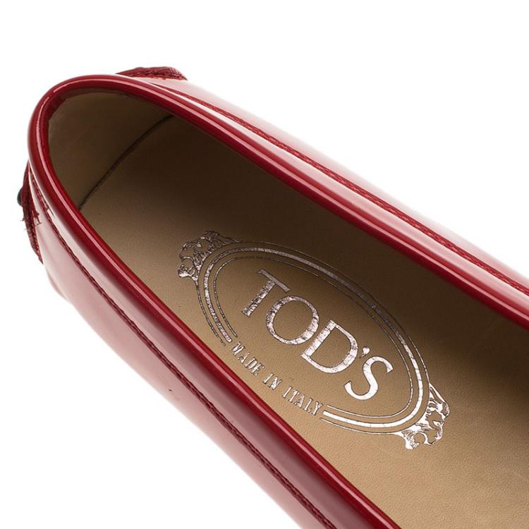 Pre Owned Tod's Red Patent Penny Loafers Size 40.5