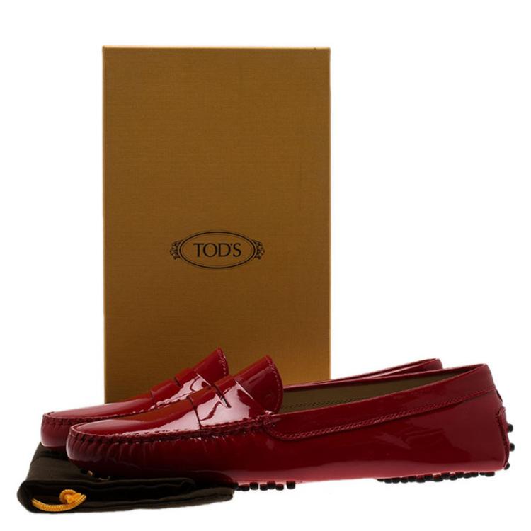 Pre Owned Tod's Red Patent Penny Loafers Size 40.5