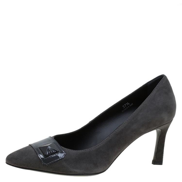 Pre Owned Tod's Grey Suede Embellished Pumps Size 37.5