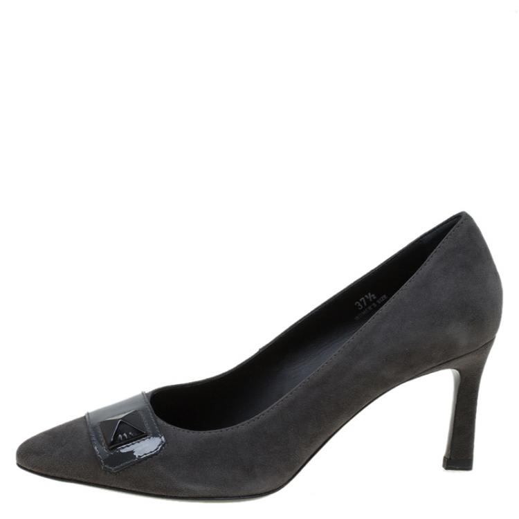 Pre Owned Tod's Grey Suede Embellished Pumps Size 37.5