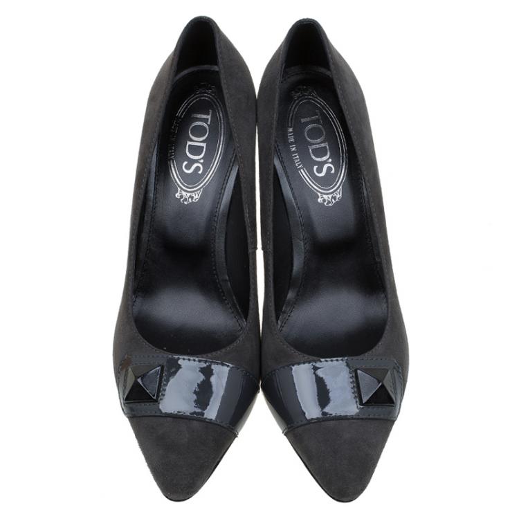 Pre Owned Tod's Grey Suede Embellished Pumps Size 37.5