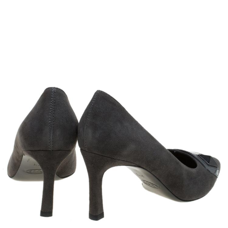Pre Owned Tod's Grey Suede Embellished Pumps Size 37.5