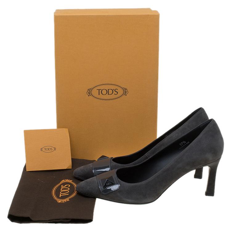 Pre Owned Tod's Grey Suede Embellished Pumps Size 37.5