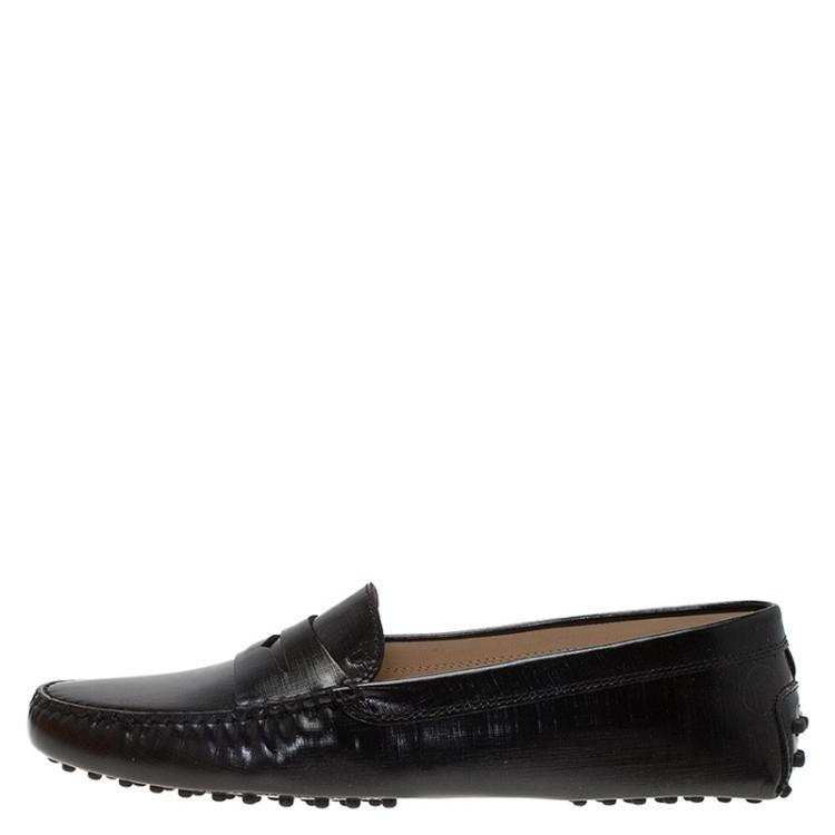 Pre Owned Tod's Black Patent Penny Loafers Size 40.5