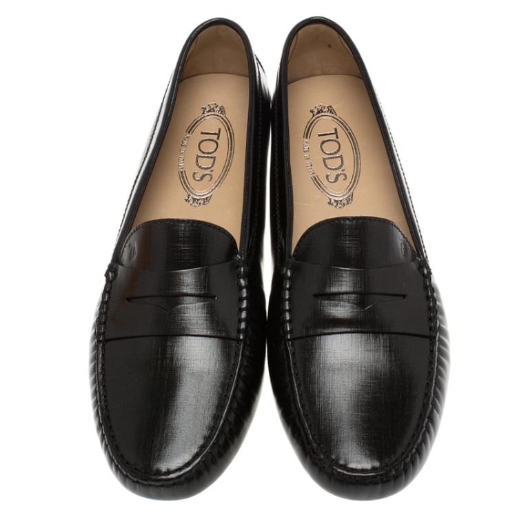 Pre Owned Tod's Black Patent Penny Loafers Size 40.5