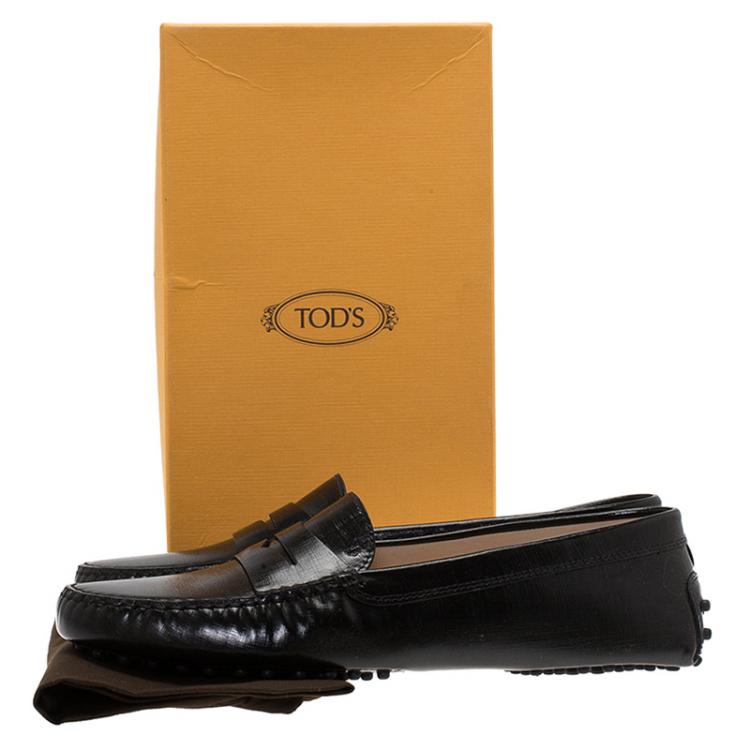 Pre Owned Tod's Black Patent Penny Loafers Size 40.5
