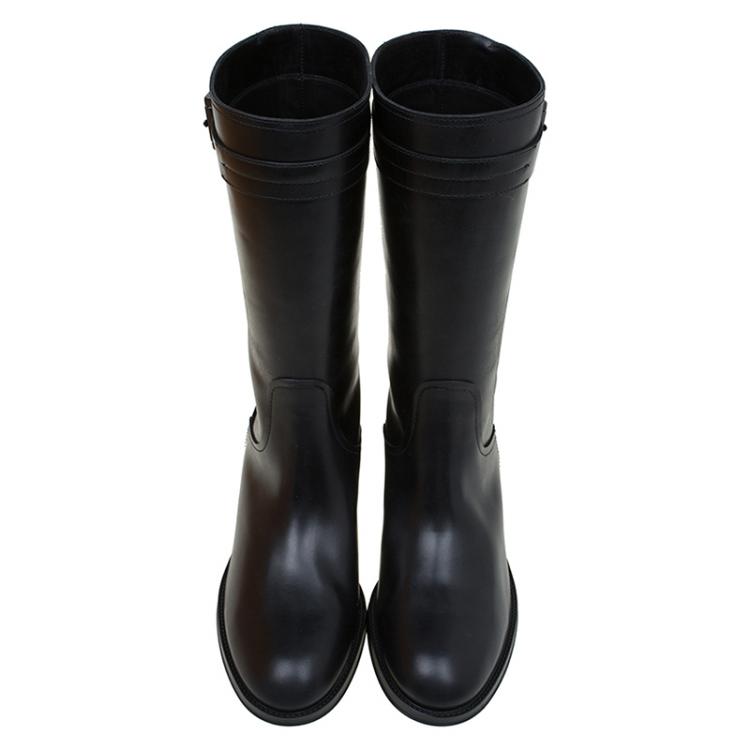 Pre Owned Tod's Black Leather Knee Boots Size 37.5
