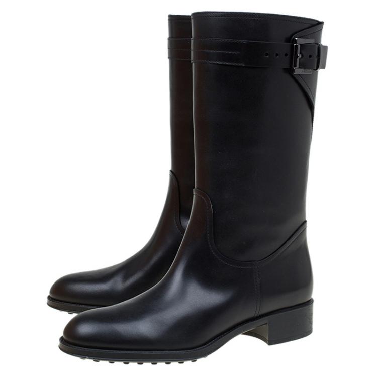 Pre Owned Tod's Black Leather Knee Boots Size 37.5