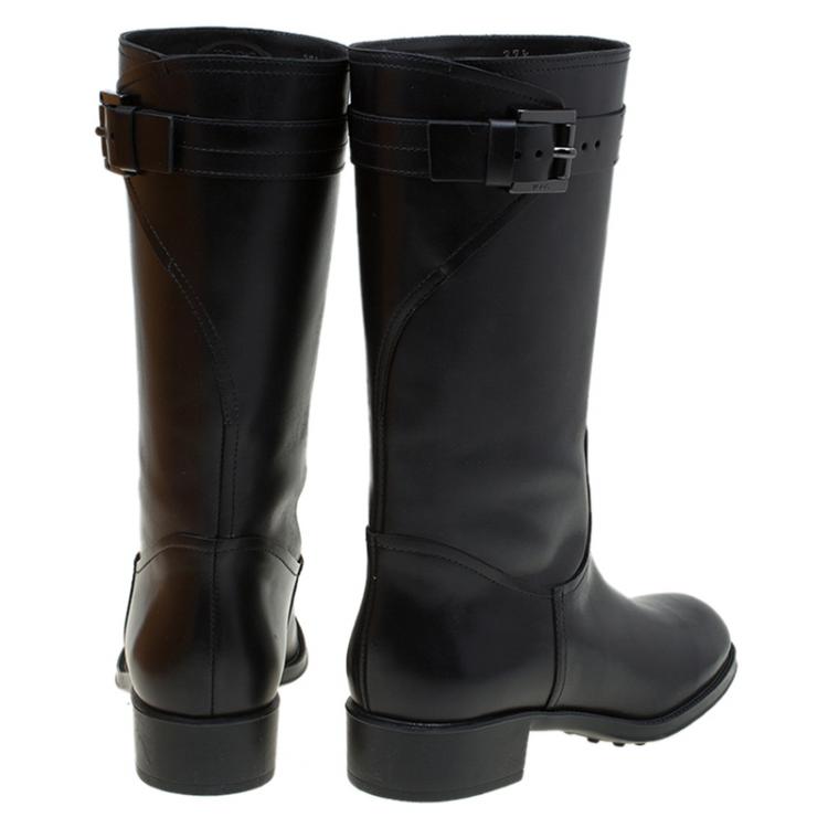 Pre Owned Tod's Black Leather Knee Boots Size 37.5