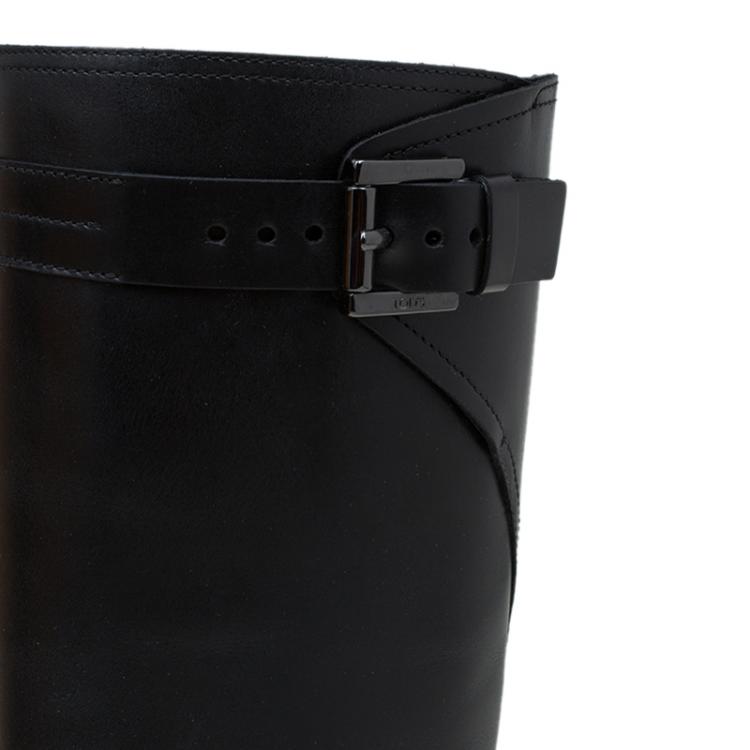 Pre Owned Tod's Black Leather Knee Boots Size 37.5