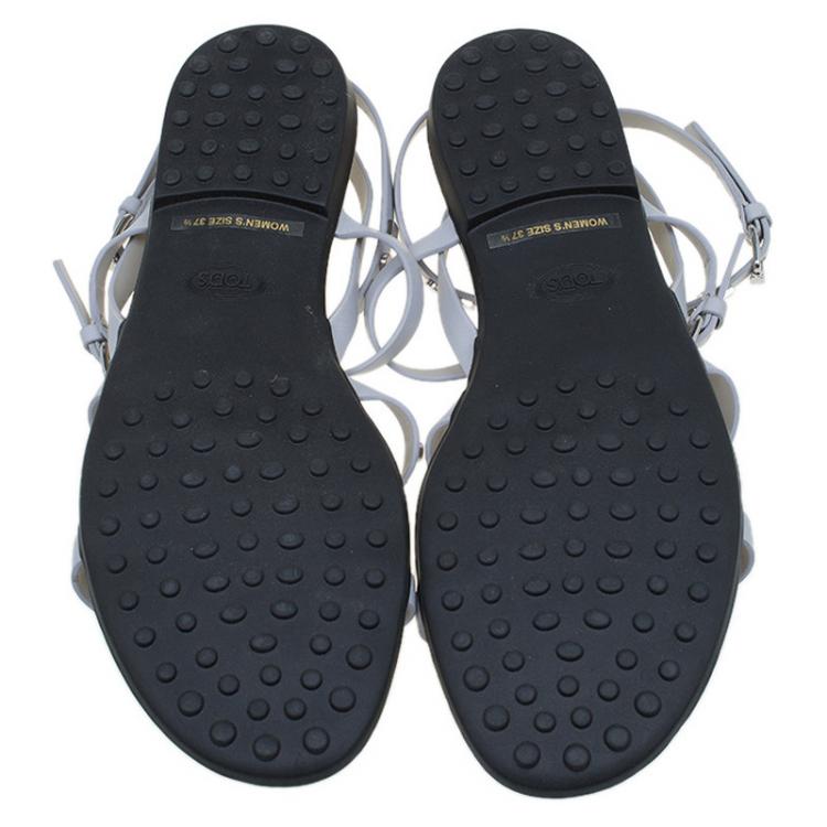 Pre Owned Tod's Grey Leather Studded Strappy Sandals Size 37.5