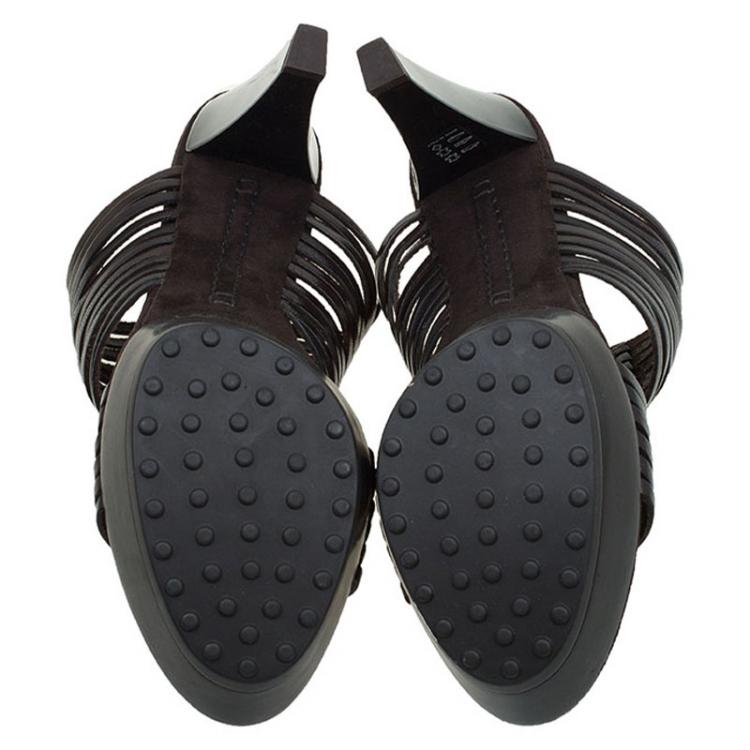Pre Owned Tod's Brown Woven Strappy Leather Slides Size 39