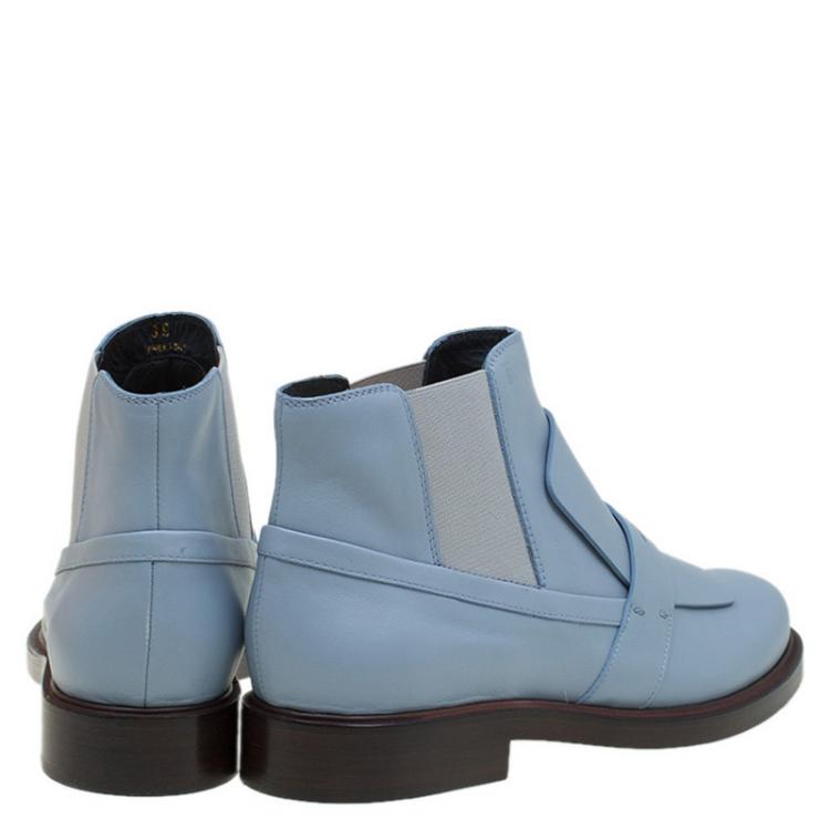 Pre Owned Tod's Powder Blue Leather Oxford Ankle Boots Size 39
