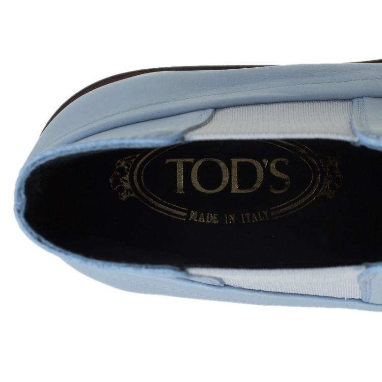 Pre Owned Tod's Powder Blue Leather Oxford Ankle Boots Size 39