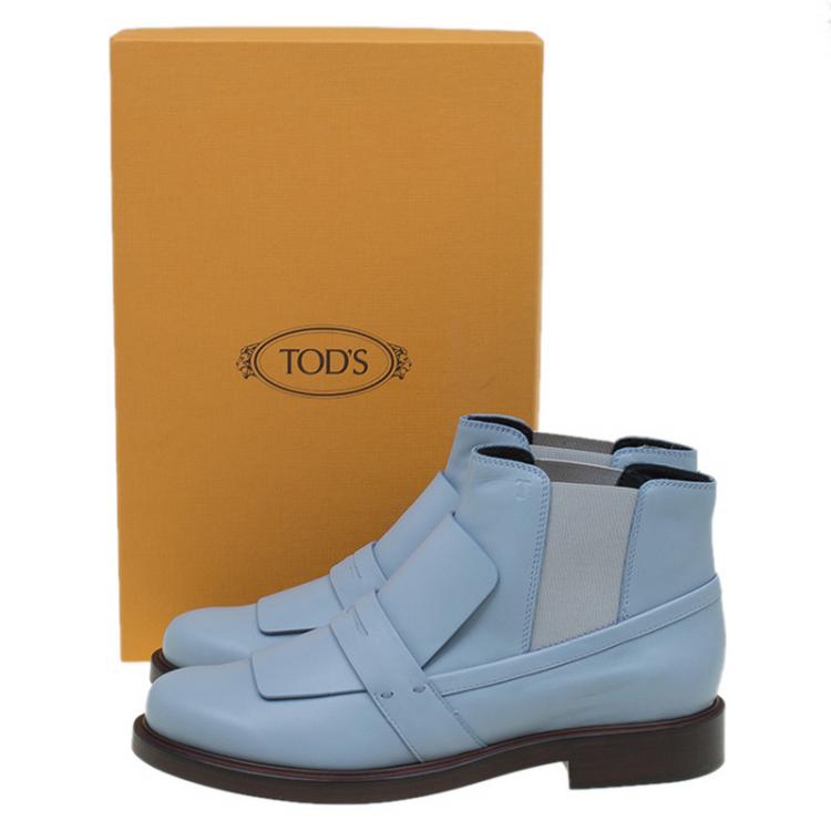 Pre Owned Tod's Powder Blue Leather Oxford Ankle Boots Size 39