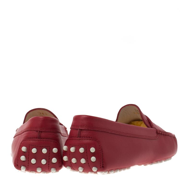 Pre Owned Tod's Red Leather Penny Loafers Size 36.5