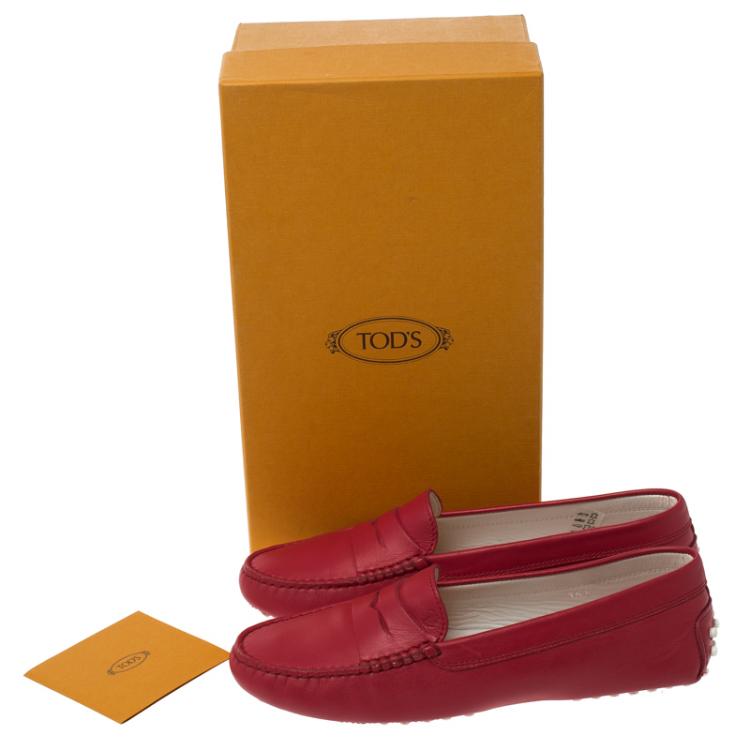 Pre Owned Tod's Red Leather Penny Loafers Size 36.5