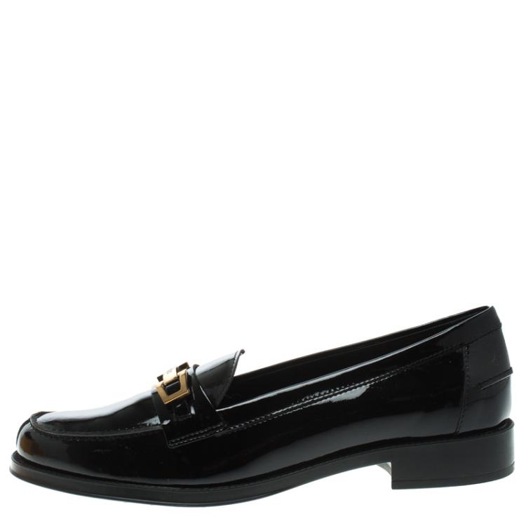 Pre Owned Tod's Black Patent Leather Buckle Loafers Size 40