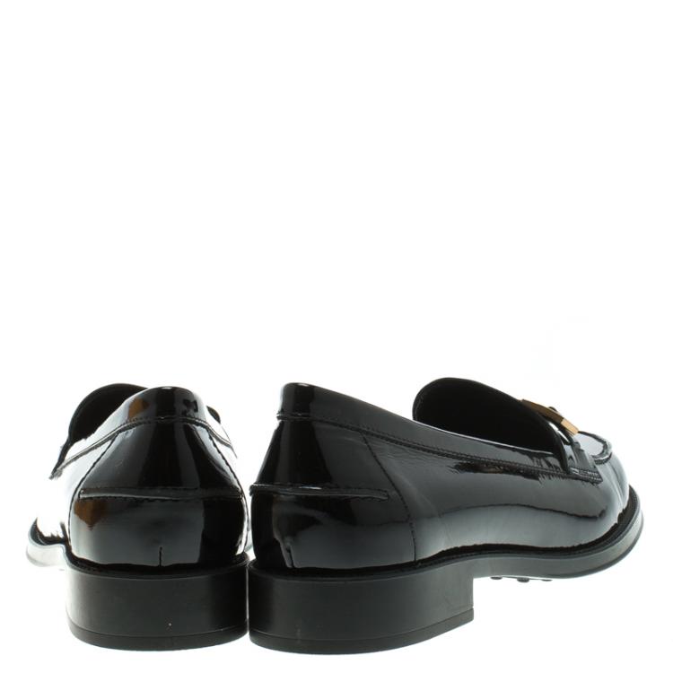 Pre Owned Tod's Black Patent Leather Buckle Loafers Size 40